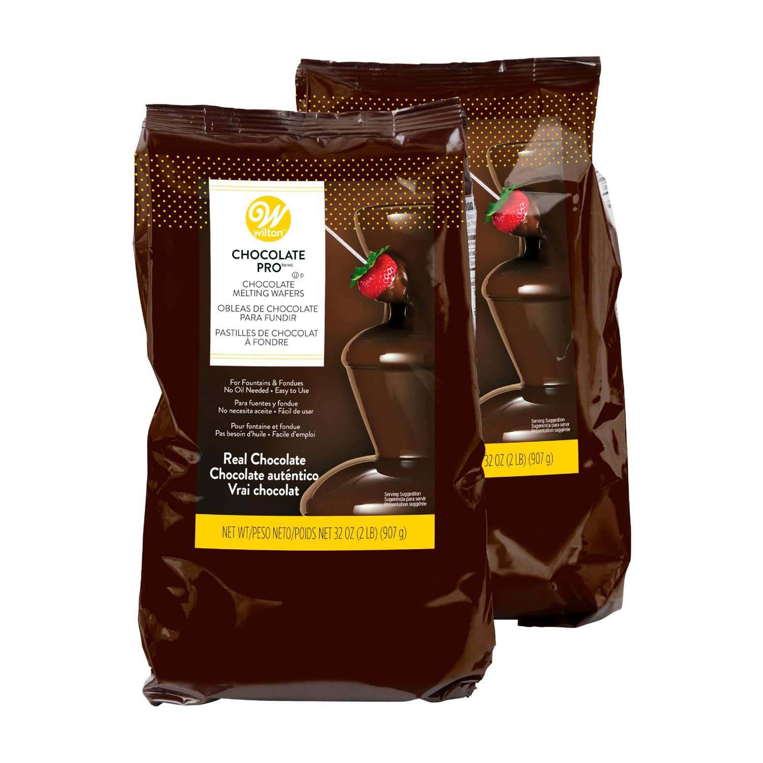 Wilton Chocolate Pro Chocolate Melting Wafers - Fill your Chocolate Fondue Fountain with the Quick Melting Chocolate Wafers for Dessert Dipping Fun, 2-Pound (Pack of 2)