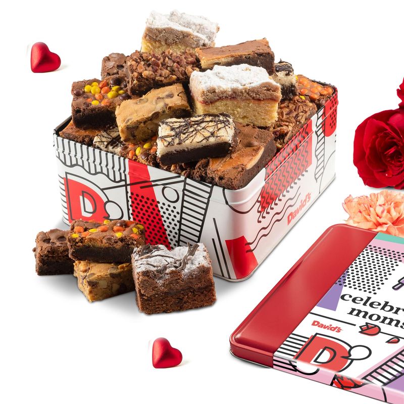 David's Cookies Assorted Brownies &amp; Crumb Cake Gift Tin, 3Lbs - Fresh Baked Chocolate Fudge Slices and Brownies - Delicious Gourmet Snack Gift Basket for Mom, Women, or Any Special Occasion
