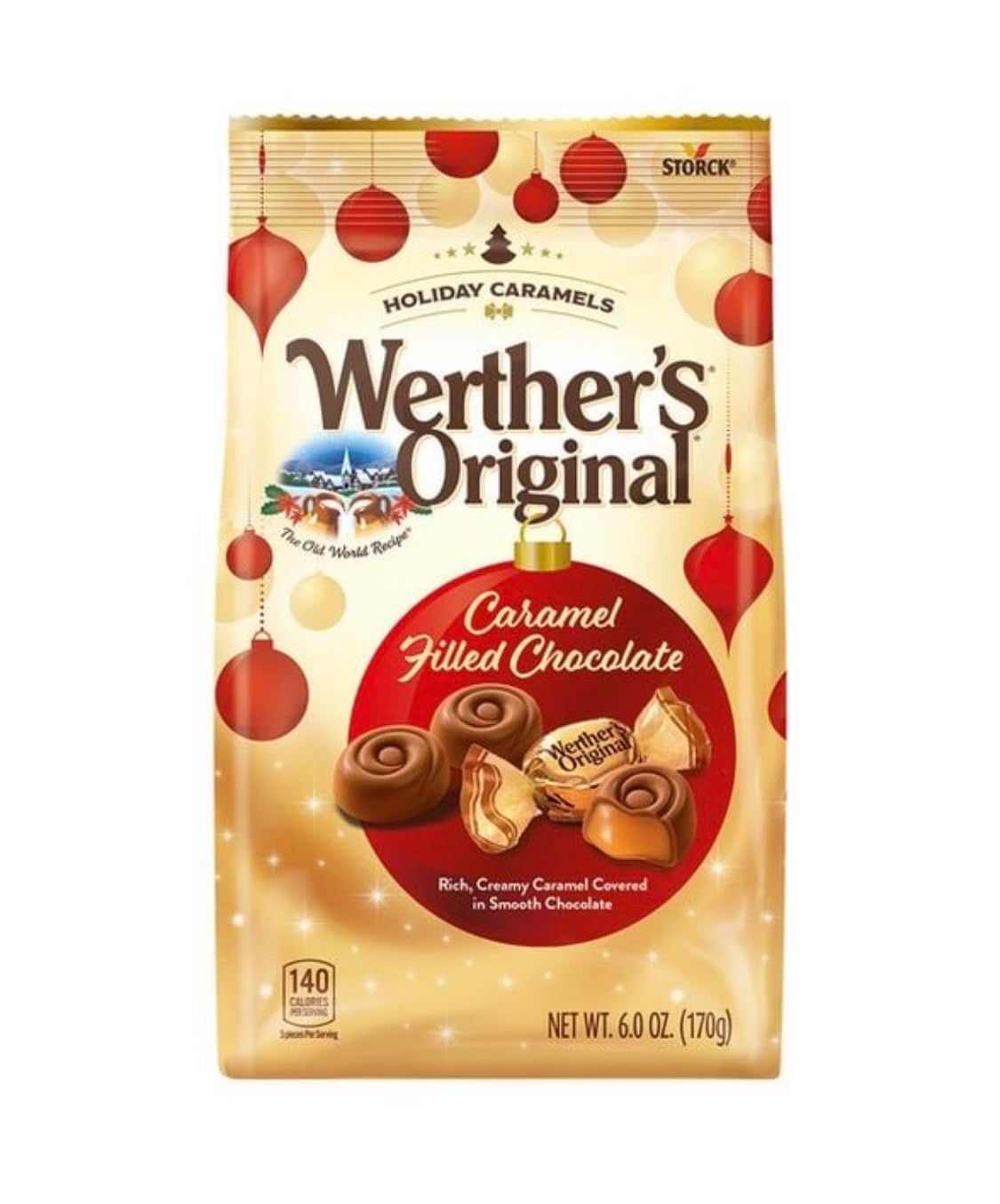 Werther&#39;s Original Caramel Filled Chocolate Holiday Caramels, 6 Oz