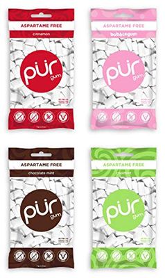 Pur Gum Variety Pack - Cool Mint, Chocolate Mint, Cinnamon and Bubblegum - 55 Pieces each