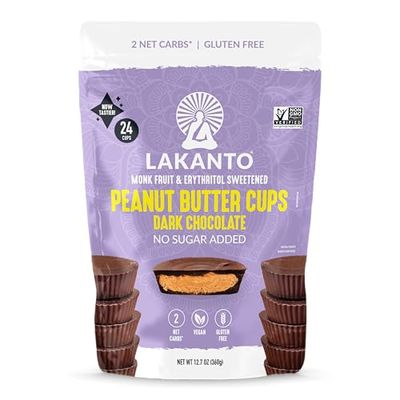 Lakanto Sugar Free Chocolate Peanut Butter Cups - Sweetened with Monk Fruit, On the Go, Gluten Free, Vegan, Keto Diet Friendly, 2g Net Carbs, Cocoa Butter, Nut Butter, Cacao (24 Cups - Pack of 1)