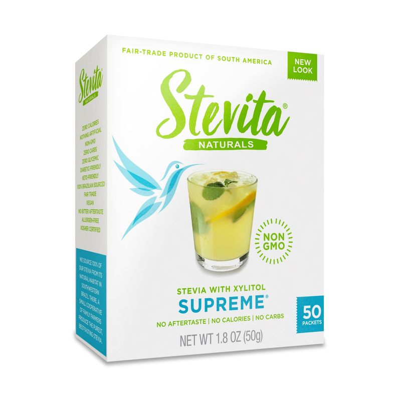 Stevita Stevia with Xylitol Supreme - 50 Packets - All-Natural Sweetener, No Calories - Non-GMO, Vegan, Kosher, Keto, Paleo, Gluten Free - 50 Servings