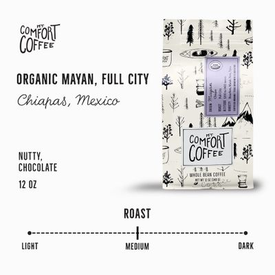 Mt. Comfort Coffee Organic Mayan Full City Roast, 12 Ounce - Flavor Notes of Nutty & Chocolate - Sourced From Small, Mexican Coffee Farms - Roasted Whole Beans