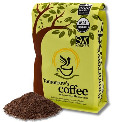 Tomorrow&#39;s Coffee Organic, Fair Trade, Shade Grown Whole Bean bird friendly coffee | Dark French Roast with chocolate flavor | Sustains Amazon Rainforest | 1 lb. omnidegradable bags (Ground)