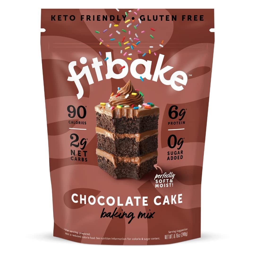 FitBake Chocolate Cake Baking Mix | 2g Net Carbs | Keto Friendly Low Carb Food | No Added Sugar Keto Snack | Zero Sugar &amp; Gluten Free Desserts | Naturally Sweetened Cake Mixes Keto Food 8.75oz