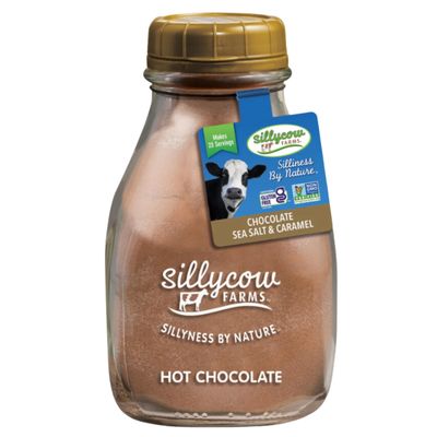Sillycow Farms Hot Chocolate Sea Salt &amp; Caramel Rich Chocolate Powder Delight Gluten Free Non GMO Dairy Free Indulgence with Pure Sweet Caramel Flavor Reusable Packaging 16.9 oz Glass Bottle Pack of 1