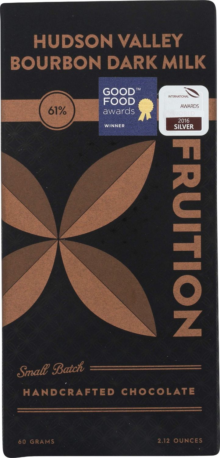 FRUITION CHOCOLATE WORKS Hudson Valley Bourbon 61% Dark Milk Chocolate Bar, 2.12 OZ