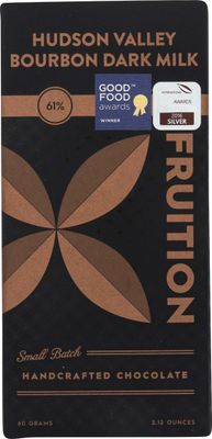 FRUITION CHOCOLATE WORKS Hudson Valley Bourbon 61% Dark Milk Chocolate Bar, 2.12 OZ