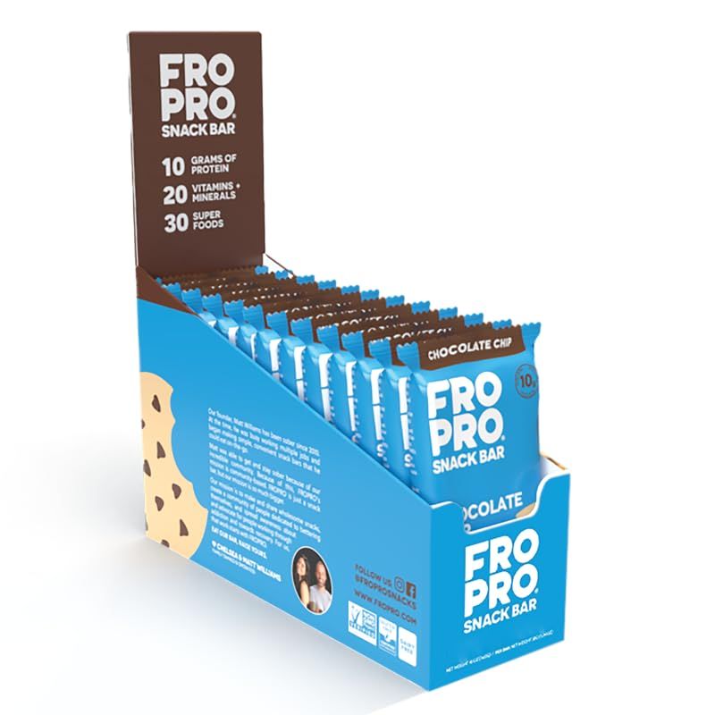FROPRO Snack Bars - Plant Based Protein Bars, All-Natural, Gluten Free, Dairy Free, &amp; Soy Free, High Protein Bars with Low Calories | Chocolate Chip, 12 Pack