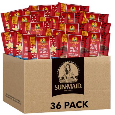 Sun-Maid Vanilla &amp; Chocolate Yogurt Coated Raisins Variety Pack - (36 Pack) 0.5 oz Mini Snack-Size Bag - Yogurt Covered Dried Fruit Snack (Amazon Exclusive)