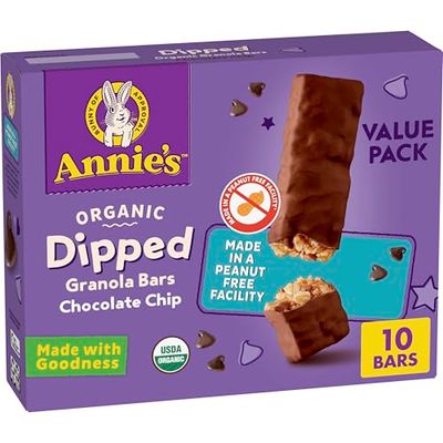 Annie&#39;s Organic Dipped Granola Bars, Chocolate Chip, Peanut Free, 10 Bars, 9.2 oz