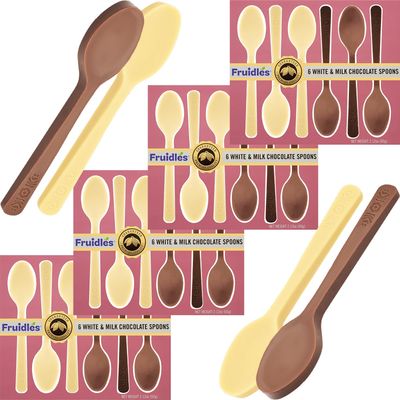 Fruidles Milk And White Candy Hot Chocolate Stirring Edible Spoons, Gourmet Milk Cocoa Stirrers, Non-GMO, Dairy, 2.12 Oz (6 Spoons-3 brown and 3 white- per Box) (4-Pack)