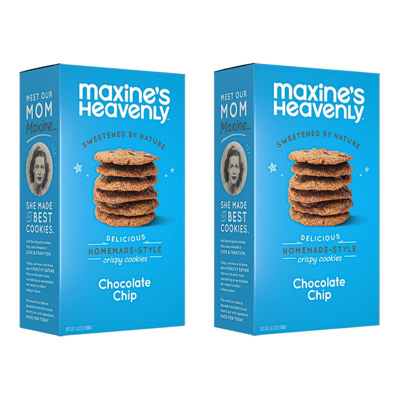Maxine's Heavenly Crispy Chocolate Chip Cookies | Low Carb, Low Sugar, Vegan Snacks, Plant Based Snack, Kosher, Gluten Free Snack - Healthy Snacks | 2 Pack = 24 Cookies