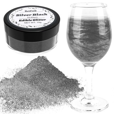 Edible Glitter - Silver Black Luster Dust Edible, Food Grade Cake Decorating Shimmering Glitter for Drinks, Powder Glitter for Fondant, Chocolate, Candy, Cookie - 10g/Bottle