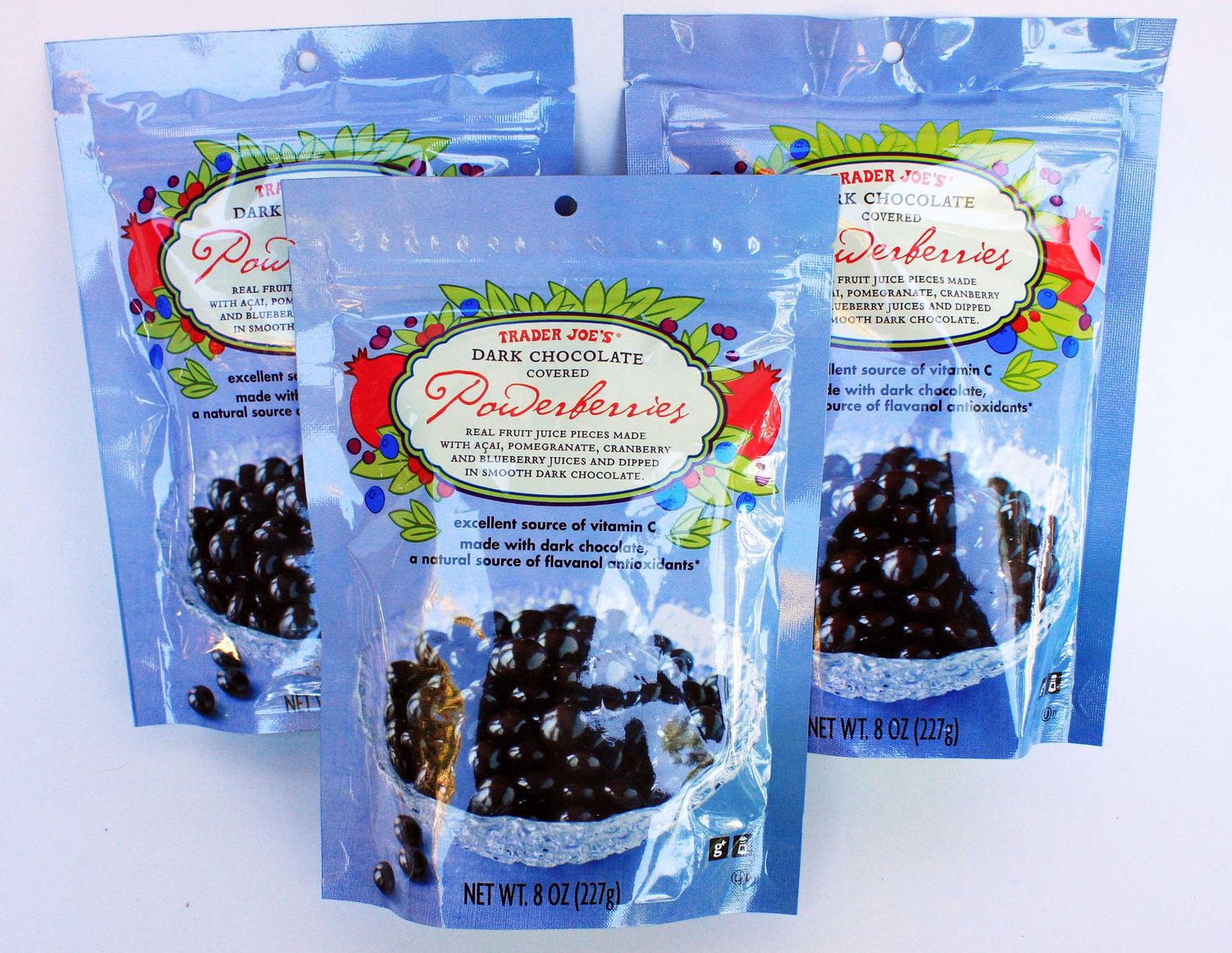 Trader Joe&#39;s Dark Chocolate Covered Powerberries with Acai, Pomegranate, Cranberry and Blueberry (Pack of 3)