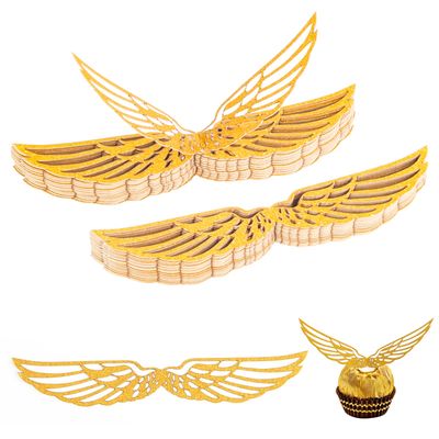 50Pcs Golden Snitch Wings Chocolate Decoration, Coldairsoap Happy Easte Cupcake Toppers Party Chocolate Wings Decor with 50pcs Glue Dots Wizard Party Golden Snitch Cake Toppers for Themed Party