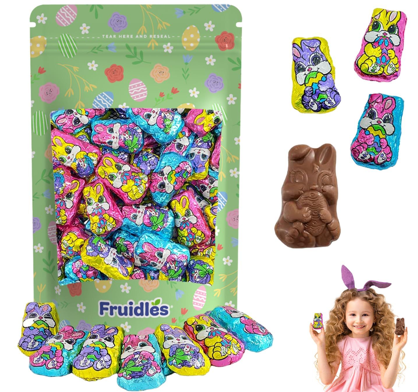Fruidles Easter Milk Chocolate Bunnies, Smooth &amp; Creamy Party Bag Fillers, Individually Wrapped Multicolor Foils (Half-Pound)