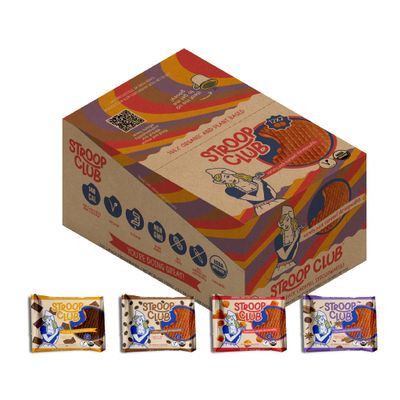 Stroop Club Caramel Delights Cookies | Organic Waffles and Plant Based | Vegan Healthy Snacks Stroopwafels - 12 x 2 Pack of Waffles Each of Traditional, Chocolate, Chai, &amp; Coffee