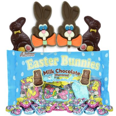 Milk Chocolate Bunny Easter Basket Variety, Mini Individually Wrapped Egg Fillers, Kabobs, and Solid Rabbits, 5 Items