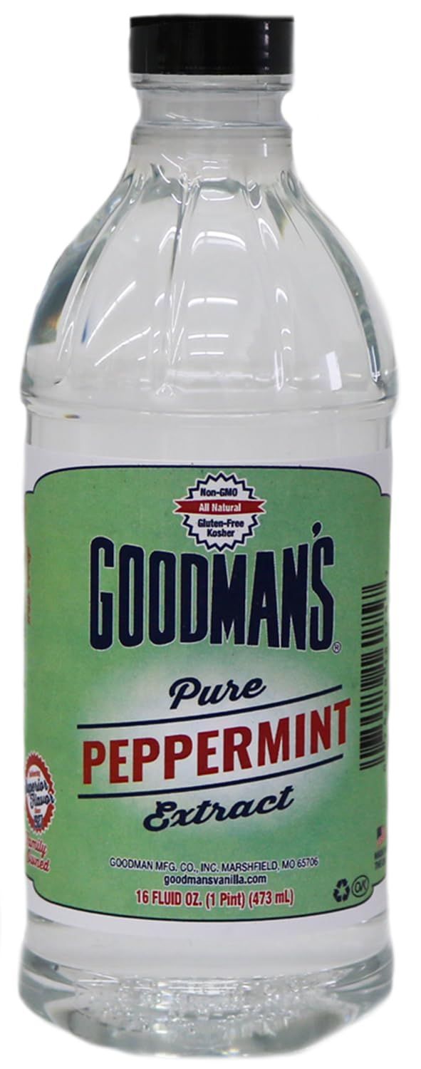Goodman&#39;s Pure Peppermint Extract - Gluten-Free, Non-GMO, Kosher, Low Carb &amp; Low Calorie - Ideal for Hot Chocolate, Coffee, Icing, Candy, and More. - No Artificial Color, No Sugar (16oz Bottle)