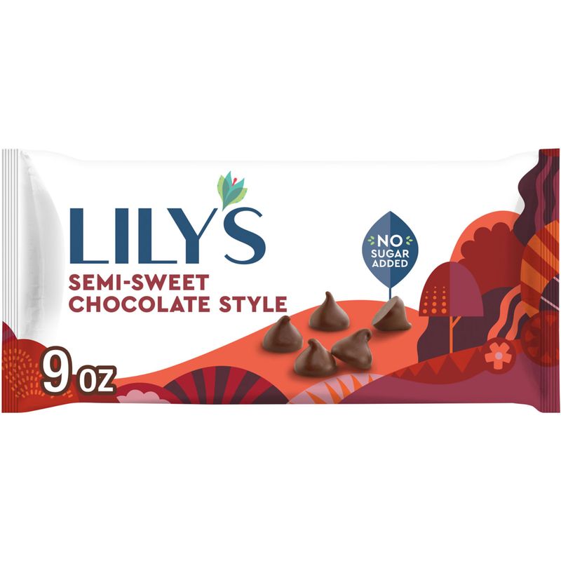 LILY&#39;S Semi-Sweet Chocolate Style No Sugar Added, Baking Chips Bag, 9 oz