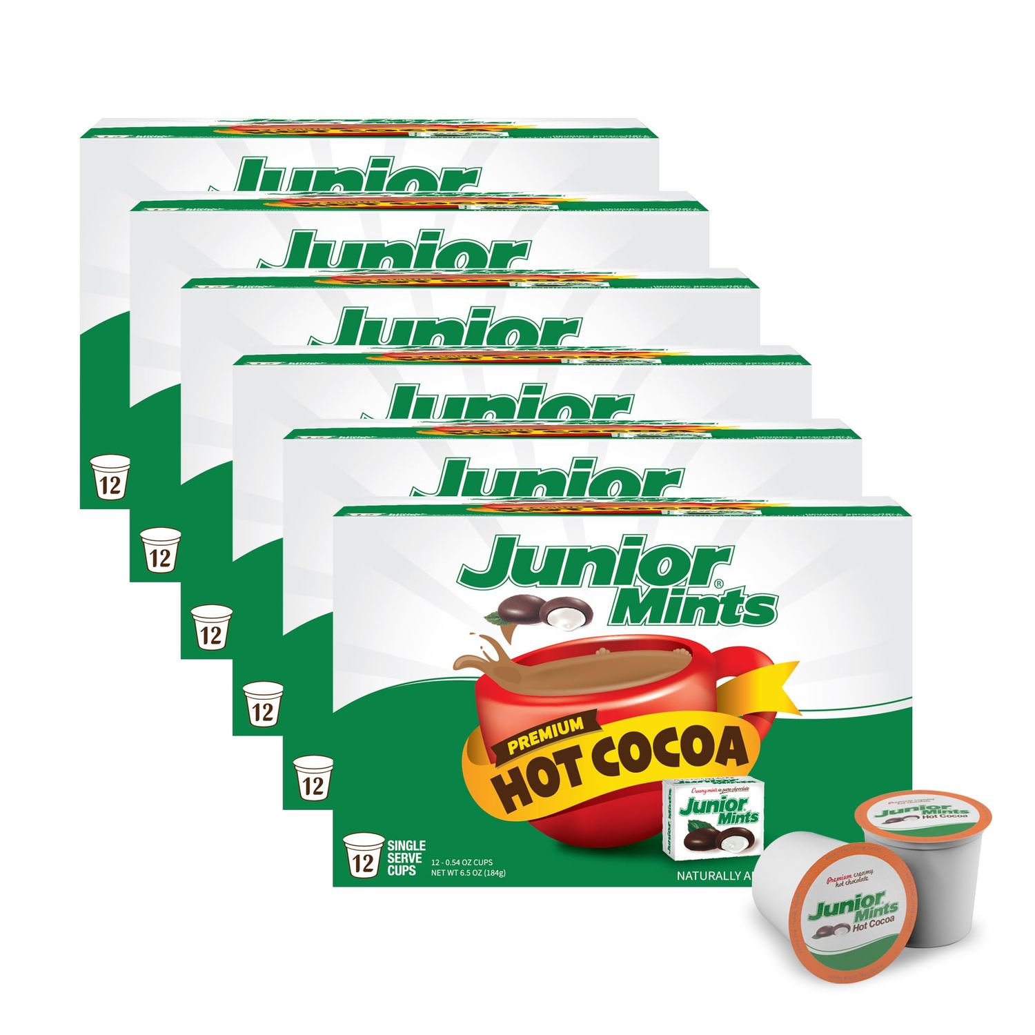 Junior Mint Chocolate Mint Single-Cup Hot Cocoa for Keurig K-Cup Brewers, 12 Count (Pack of 6)