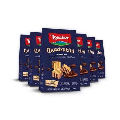 Loacker Quadratini Chocolate Wafer Cookies SMALL - Premium Crispy Bite Size Wafers - 30% Less Sugar - NON-GMO - SMALL Pack of 6