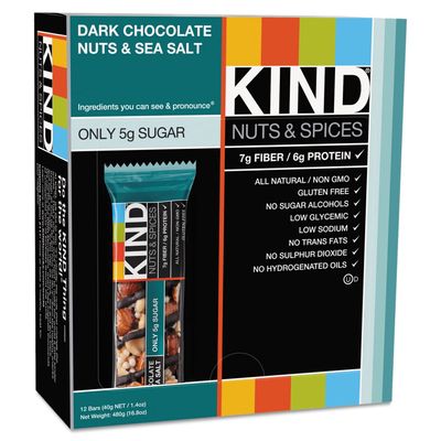 Kind 17851 Nuts and Spices Bar, Dark Chocolate Nuts and Sea Salt, 1.4 oz, 12/Box