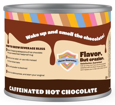 Crazy Cups Caffeinated Hot Chocolate, Molten Chocolate Souffle Hot Cocoa Mix, Premium Coffee Substitute Hot Chocolate Powder12 Ounce Canister for Bulk Hot Chocolate Lovers