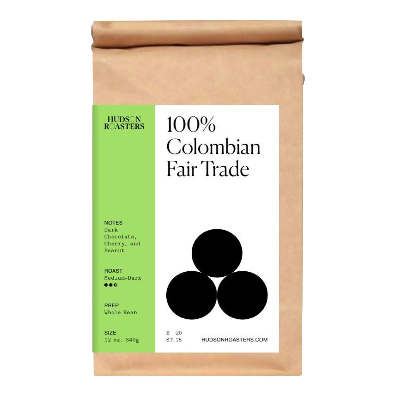 Hudson Roasters Premium Ground Coffee, Fair Trade, Colombian Coffee, Infused with Notes of Fruit and Rich Chocolate, Medium-Dark Roast, 12 Ounce