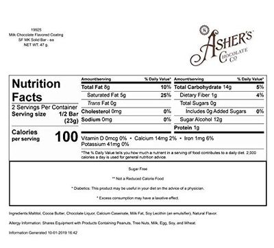 Asher's Chocolates, Sugar Free Chocolate Bars, Small Batches of Kosher Chocolate, Family Owned Since 1892, Keto Chocolate (12 Bars, Milk Chocolate)