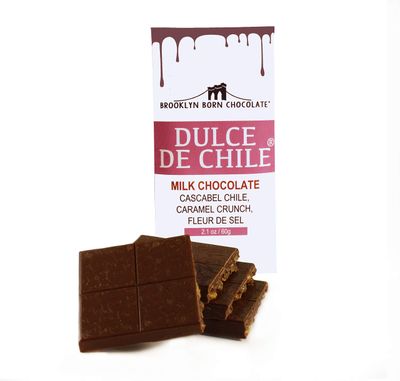 Brooklyn Born Dulce de Chil Chocolate Bars | Milk Chocolate w/ Cascabel Chile, Caramel Crunch, &amp; Fleur de Sel | Pack of 6