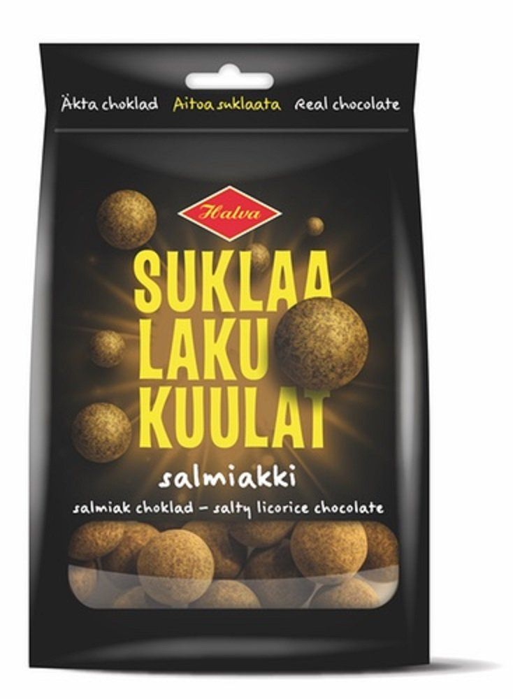 Halva Suklaalakukuulat - Salmiakki - Original - Finnish - Salty Licorice - Chocolate - Candy - Sweets - Bag 140g