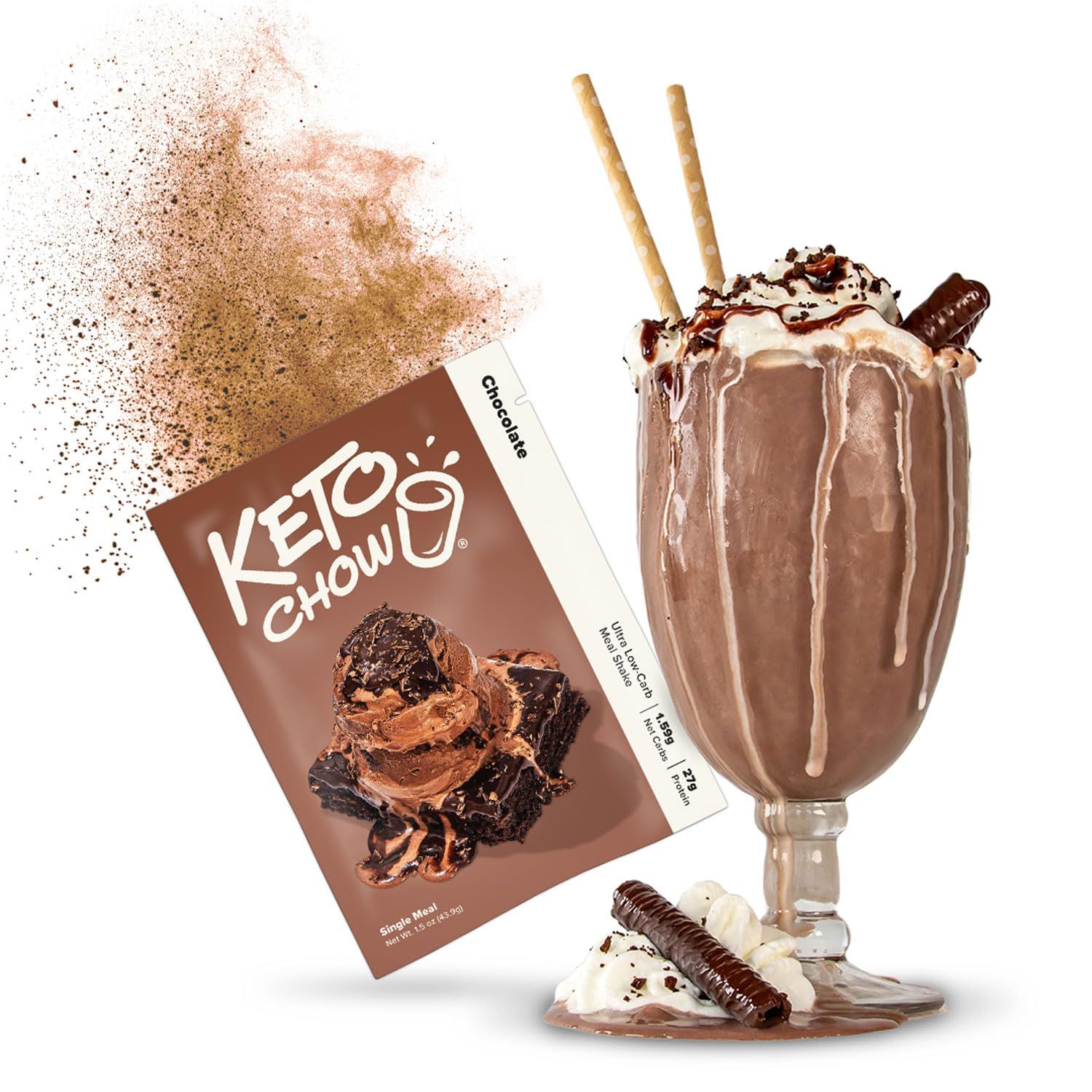Keto Chow Chocolate | Keto Meal Replacement Shake Powder | Nutritionally Complete | Low Carb | Delicious Easy Meal Substitute | Protein Rich You Choose The Fat | Single Meal Sample