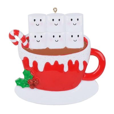 Personalized Marshmallow Hot Chocolate Family Christmas Tree Ornament, Family of 6 Personalized Christmas Ornament, Unique Keepsake Gifts for Parents Kids Grandparents,Chocolate Lover, Coffee Lover
