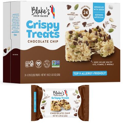 Blakes Seed Based Crispy Treats - Chocolate Chip (24 Count), Nut Free, Gluten Free, Dairy Free &amp; Vegan, Healthy Snacks for Kids or Adults, School Safe, Low Calorie Organic Soy Free Snack