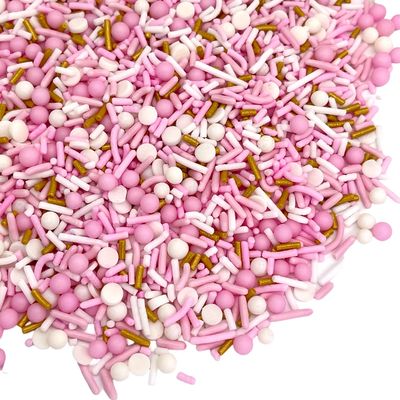 Manvscakes, pink sprinkles, valentines, cake sprinkles, gluten free, cookies, chocolate, fondant, princess topping, ice cream, edible, dessert decoration (Gold Pink)