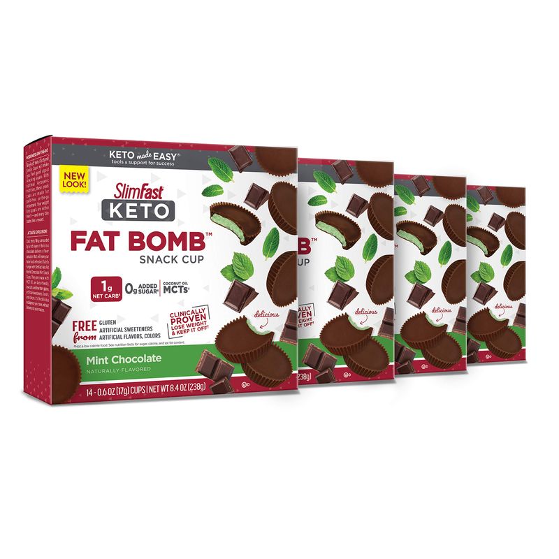 SlimFast Keto Fat Bomb Snack Cup, Mint Chocolate, Keto Snacks for Weight Loss, Low Carb with 0g Added Sugar, 14 Count Box (Pack of 4)