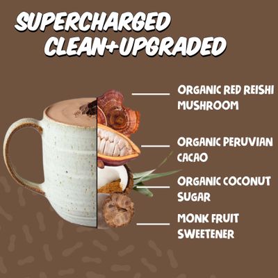 Renude Reishi Cacao - Mushroom Hot Chocolate, Mushroom Coffee Alternative, Mushroom Drink, Cacao Powder, Hot Cacao Mix with Reishi, Sleep Support, Organic Ingredients - 30 Servings
