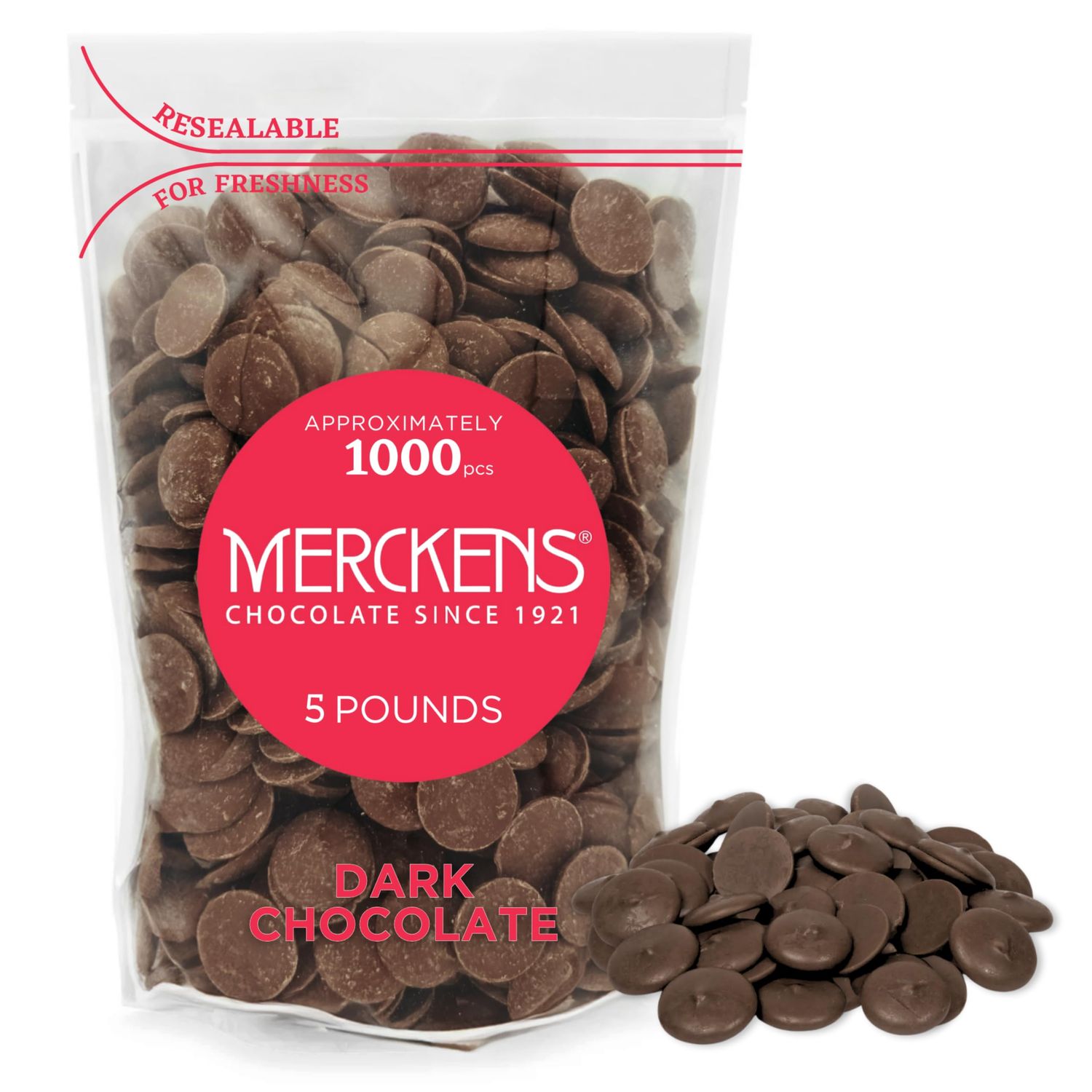 Merckens Milk Chocolate Melting Wafers Bulk Bag Perfect For Dipping, Deserts, Baking And More (Dark, 5 Pound)