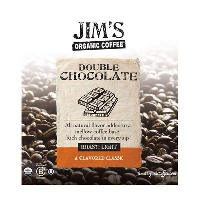 Jims Organic Coffee - Double Chocolate, All Natural Flavored Blend - Light Roast, Ground Coffee, 12 oz Bag