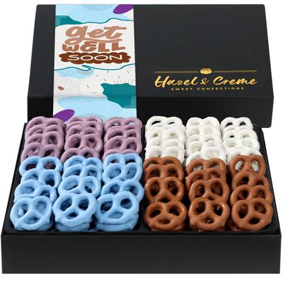 Get Well Soon Gift Basket - Yogurt Chocolate Covered Pretzels - Assorted Flavors - Care Package for Women/Men - Well Wishes, Feel Better, Recovery