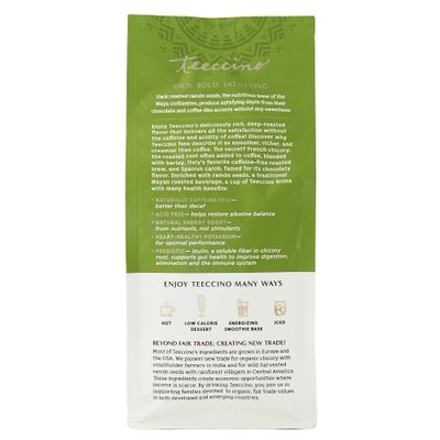 Teeccino Mexican Chocolate Chicory Coffee Alternative - Ground Herbal Coffee Thats Prebiotic, Caffeine-Free &amp; Acid Free with a Hint of Spice, Dark Roast, 11 Ounce