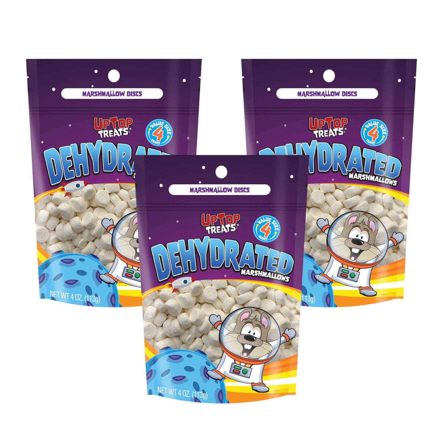 3 Pack - Disc Shape - Vanilla Dehydrated Marshmallows | Resealable Bulk Bag | For Hot Chocolate, Cereal, Ice Cream Topping, or Plain - (12oz Total)