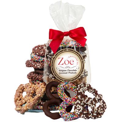CRAVINGS BY ZOE Chocolate Covered Pretzels Gift Bag 8 oz | Gourmet Kosher Milk &amp; Dark Belgian Chocolate Candy Food Gift Box Basket | Birthday, Christmas, Holiday, Thank You Men Women Mom Dad Family