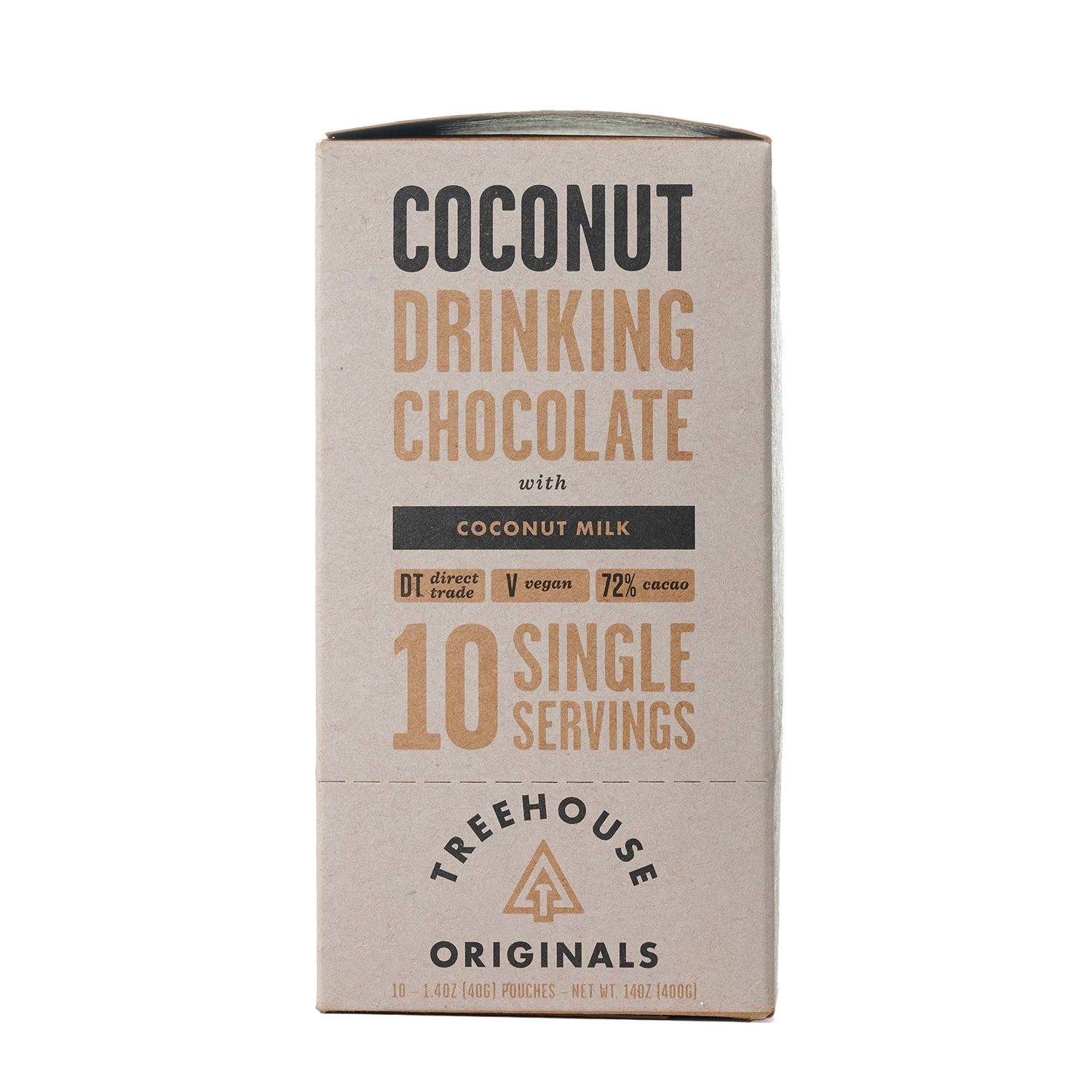 Treehouse Originals Organic Hot Chocolate | 72% Cacao Peruvian Dark Chocolate | Gluten-Free, Soy-Free, Hot Cocoa Mix | 1.2 oz (Coconut, 10 Pack)
