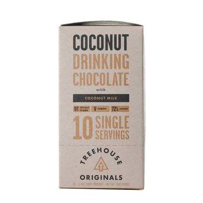 Treehouse Originals Organic Hot Chocolate | 72% Cacao Peruvian Dark Chocolate | Gluten-Free, Soy-Free, Hot Cocoa Mix | 1.2 oz (Coconut, 10 Pack)