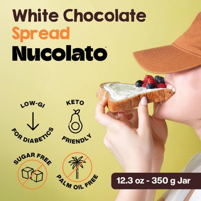 NUCOLATO | White Chocolate Spread | 12.3 oz - 350 g | Keto Friendly - No Sugar Added | Best Low Carb Dessert - Food Snacks | Perfect Topping for Cake, Bananas, Cookies, Pancakes - No Butter