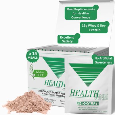 Health One Chocolate Meal Replacement Powder | High Protein with 15G Whey &amp; Soy Isolate | GLP-1 Booster | Best for Lean Shakes for Weight Loss in Women &amp; Men | No Artificial Sweeteners (15 Servings)
