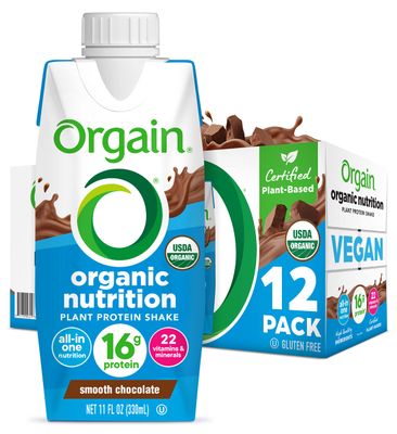 Orgain Organic Nutritional Vegan Protein Shake, Smooth Chocolate - 16g Plant Based Protein, Meal Replacement, 22 Vitamins &amp; Minerals, Fruits &amp; Vegetables, Gluten Free, Non-GMO, 11 Fl Oz (Pack of 12)